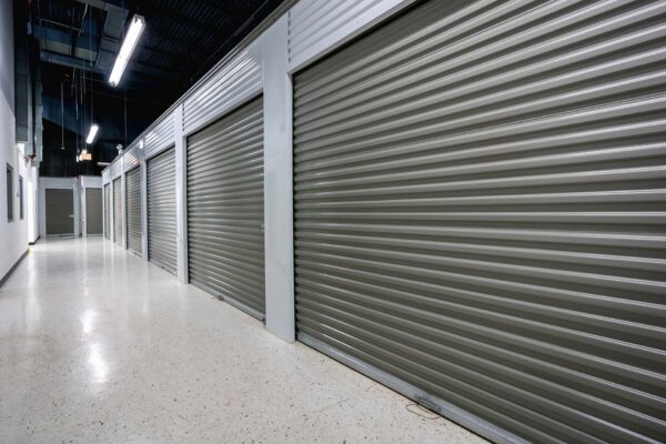 Storage facilities with gray doors. Moving, storage concept.