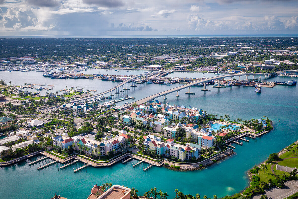 aerial view of a city in the Bahamas