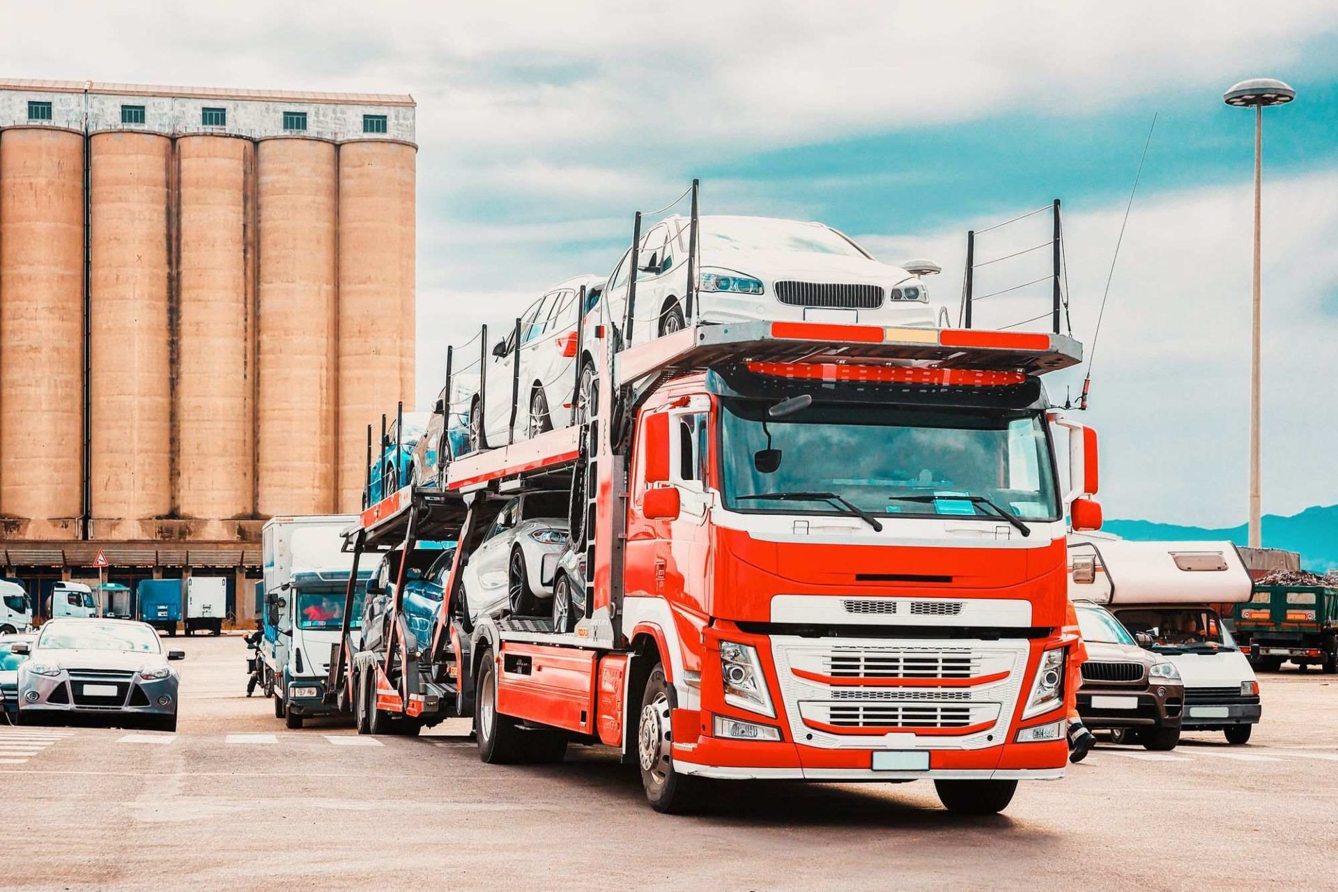 open trailer truck for car shipping