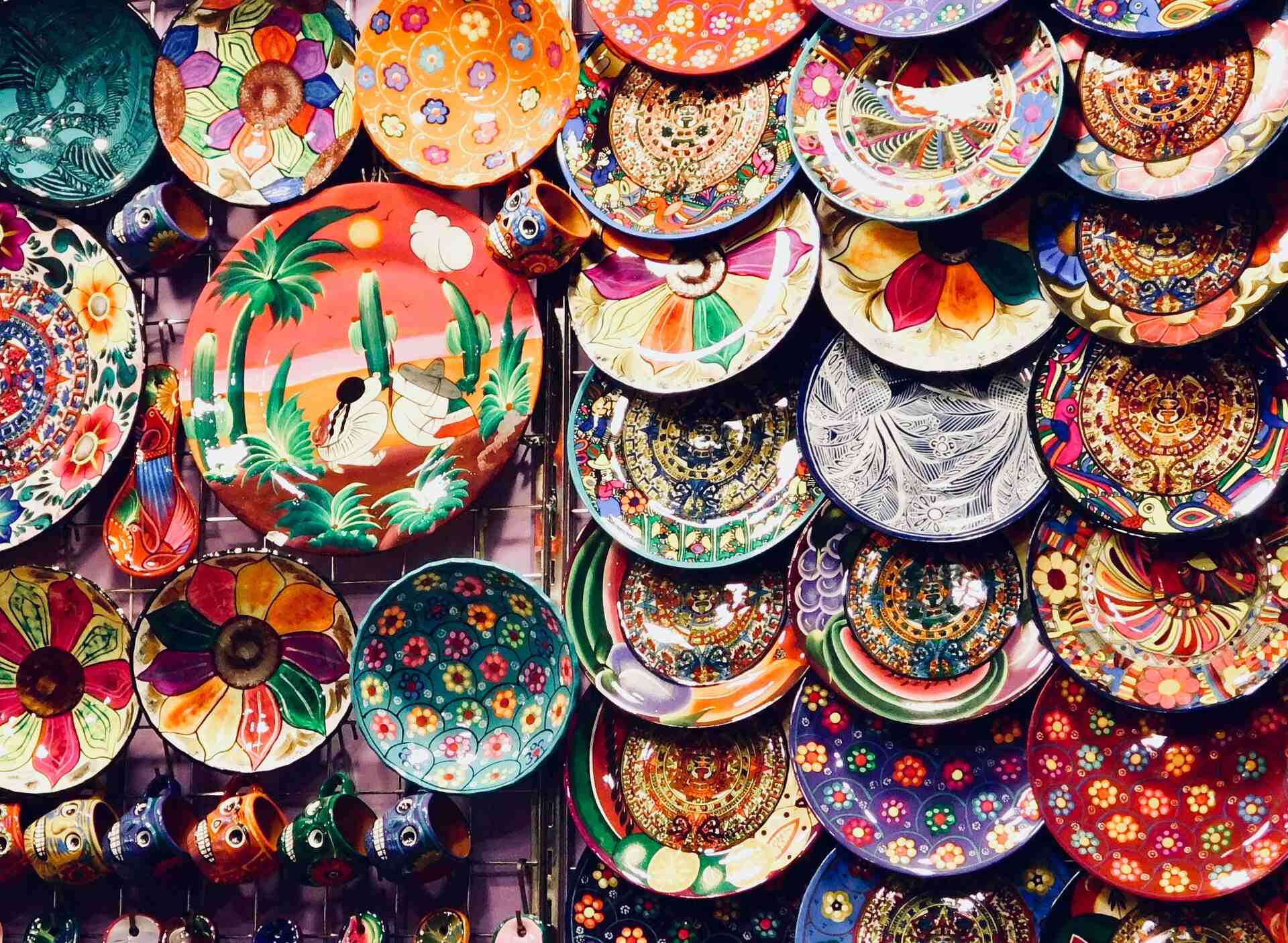 Many brightly colored plates